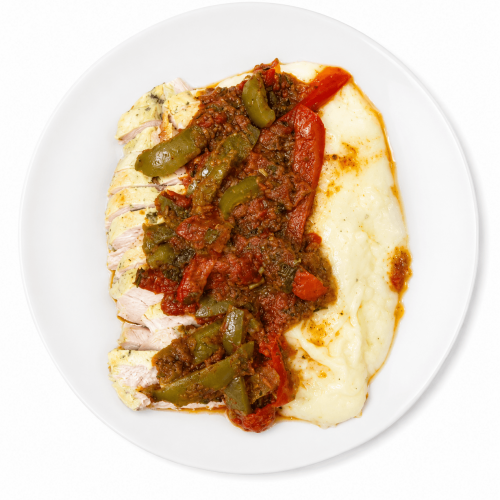 Κοτόπουλο cacciatore με πουρέ πατάτας